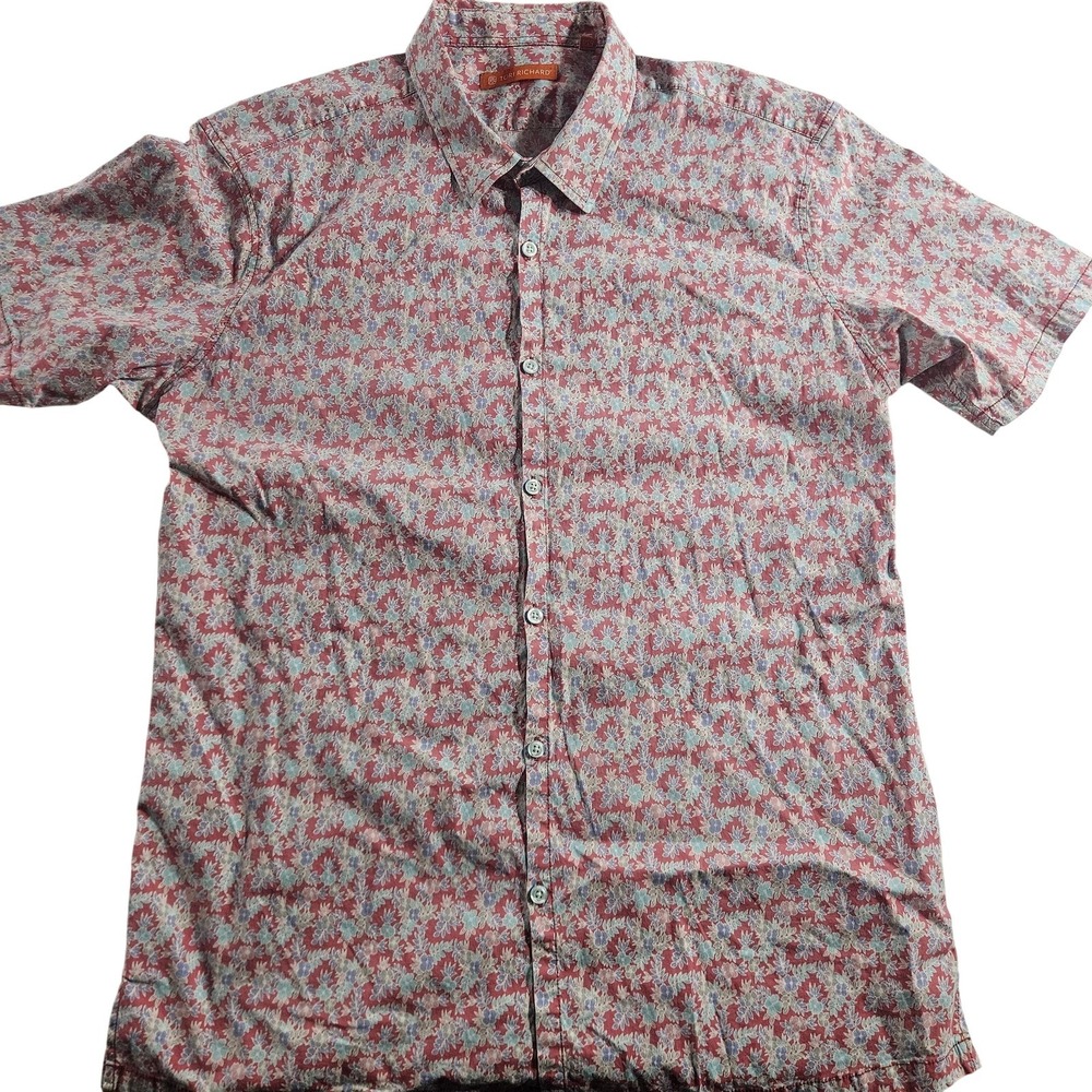Tori Richard Shirt Mens Large Pink Hawaiian Floral Short Sleeve Button Up Casual